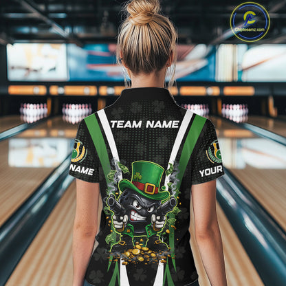 Funny St Patrick cowboy gunner Bowling Polo, 1/4 zip shirts For Women Custom Team Bowling Jerseys NQS11543