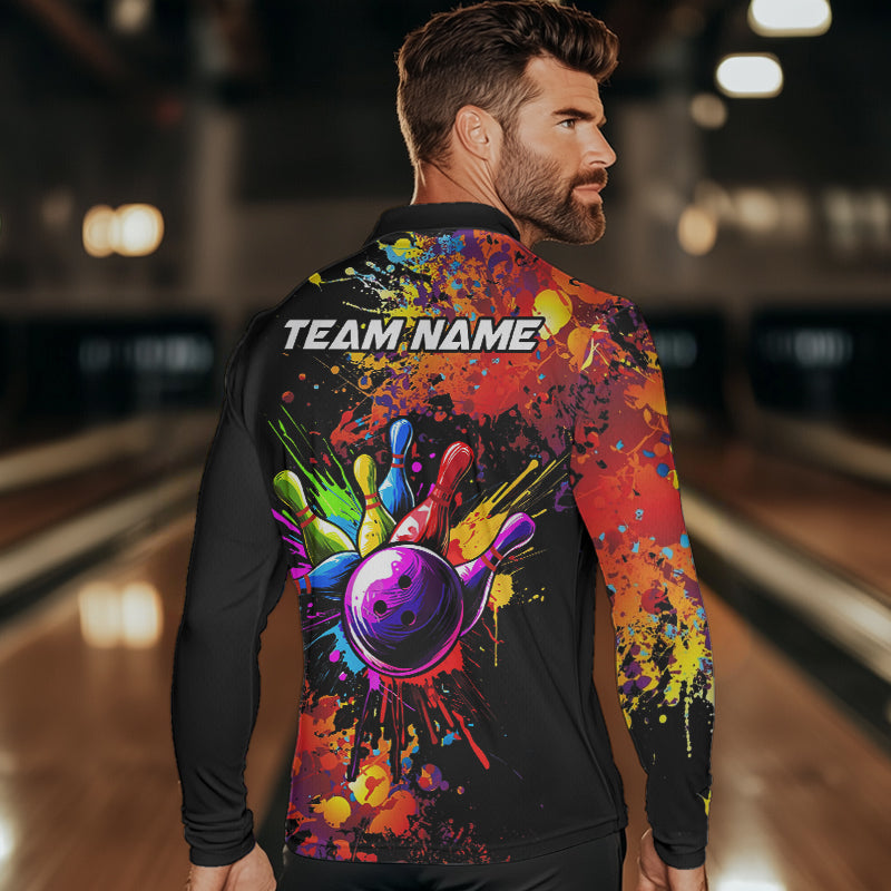 Colorful bowling jerseys Bowling Polo, 1/4 Zip Shirt for Men Custom Bowling Team shirts for bowlers NQS9770