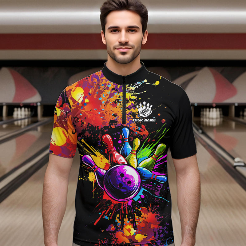 Colorful bowling jerseys Bowling Polo, 1/4 Zip Shirt for Men Custom Bowling Team shirts for bowlers NQS9770