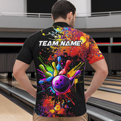 Colorful bowling jerseys Bowling Polo, 1/4 Zip Shirt for Men Custom Bowling Team shirts for bowlers NQS9770