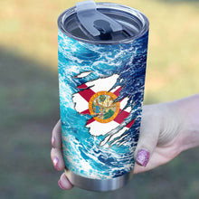 Load image into Gallery viewer, 1PC Blue sea wave ocean camo Florida flag Custom Name Florida Fishing Tumbler Cup NQS9903