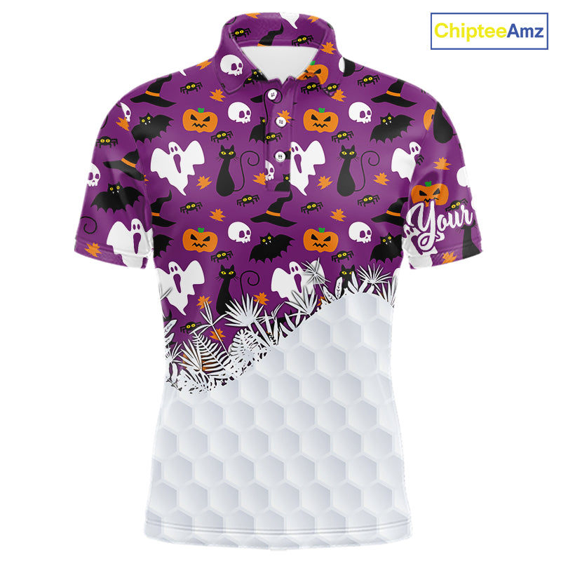 Personalized funny purple Halloween pattern mens golf polo shirts best mens golf wears NQS10315