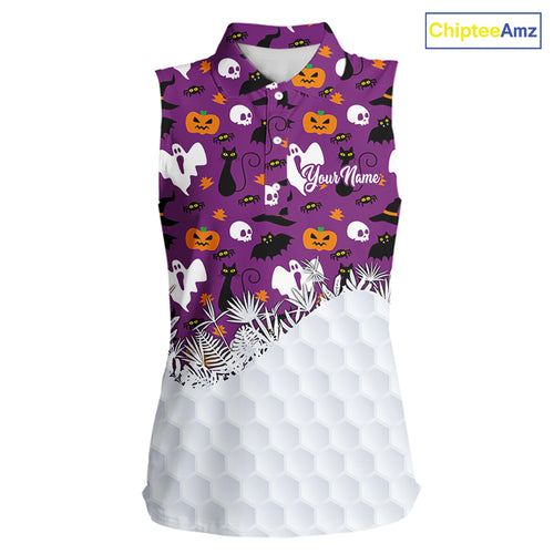 Personalized funny purple Halloween pattern Women sleeveless golf polo shirts best ladies golf wears NQS10315