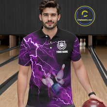 Load image into Gallery viewer, Mens polo bowling shirts Custom purple lightning thunder Bowling Team Jersey, gift for team Bowlers NQS6220