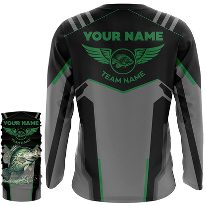 Personalized Black Crappie Fishing jerseys, Team Crappie Fishing Long Sleeve tournament shirts | Green NQS6222