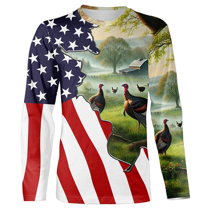 Wild Turkey Hunting Camo 3D All Over Print Shirts American Flag Patriotic Hunting gifts NQS100