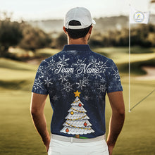 Load image into Gallery viewer, Funny Christmas Tree snowflake Mens Golf Polo shirts Custom mens christmas golf shirts | Blue Navy NQS10952