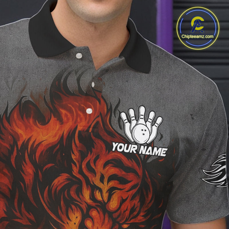 Personalized Tiger Bowling Shirts For Men Custom Gray grunge Flame Tiger Bowling Team Jerseys NQS11137