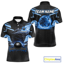 Load image into Gallery viewer, Black and Blue Lightning Thunder Bowling Shirts For Men Custom Bowling Team Jerseys, Gift For Bowlers NQS11140
