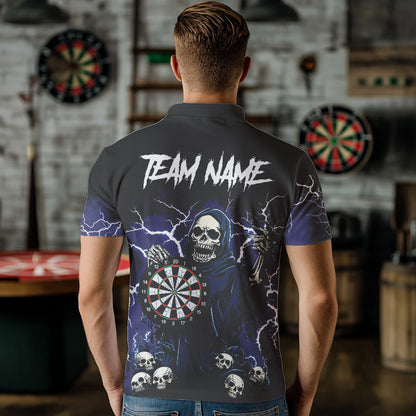 Purple Lightning Thunder Skull Darts Polo, Quarter zip Shirts For Men Custom Team Darts Jersey Outfit NQS9446