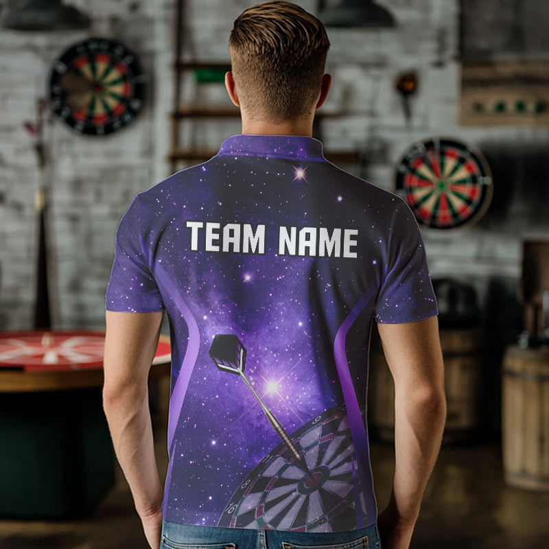 Purple galaxy space pattern Darts Polo, Quarter zip Shirts For Men Custom Team Darts Jersey Outfit NQS9448