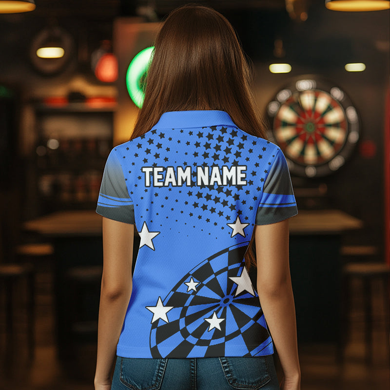 Stars Darts Polo, Quarter Zip Shirt For Women Custom Dart Team Jerseys | Blue NQS9777
