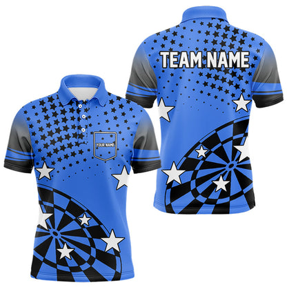 Stars Darts Polo, Quarter Zip Shirt For Men Custom Dart Team Jerseys | Blue NQS9777