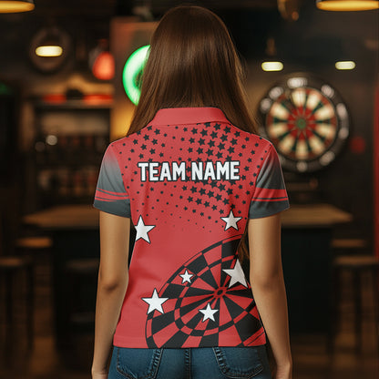 Stars Darts Polo, Quarter Zip Shirt For Women Custom Dart Team Jerseys | Red NQS9778