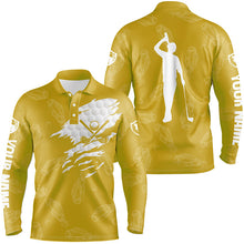 Load image into Gallery viewer, Mens golf polo shirt custom name golf clubs pattern shirt | Yellow NQS7536