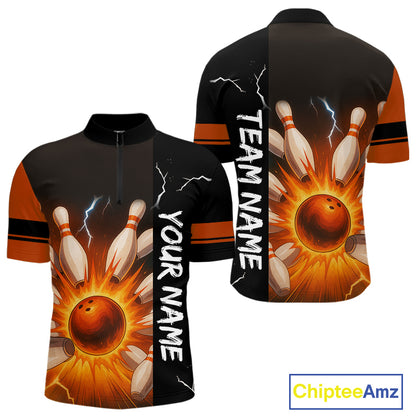 Orange Flame Lightning thunder Bowling shirts For Men custom bowling team jerseys Mens Bowler Outfits NQS10329