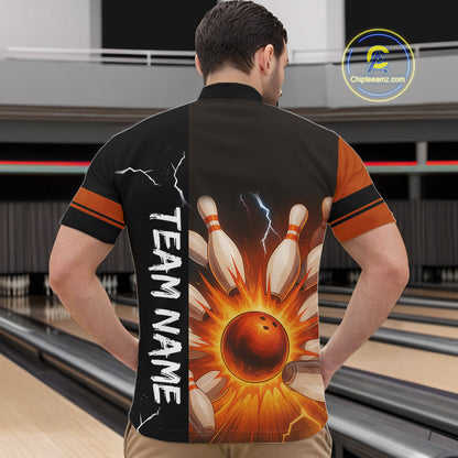 Orange Flame Lightning thunder Bowling shirts For Men custom bowling team jerseys Mens Bowler Outfits NQS10329