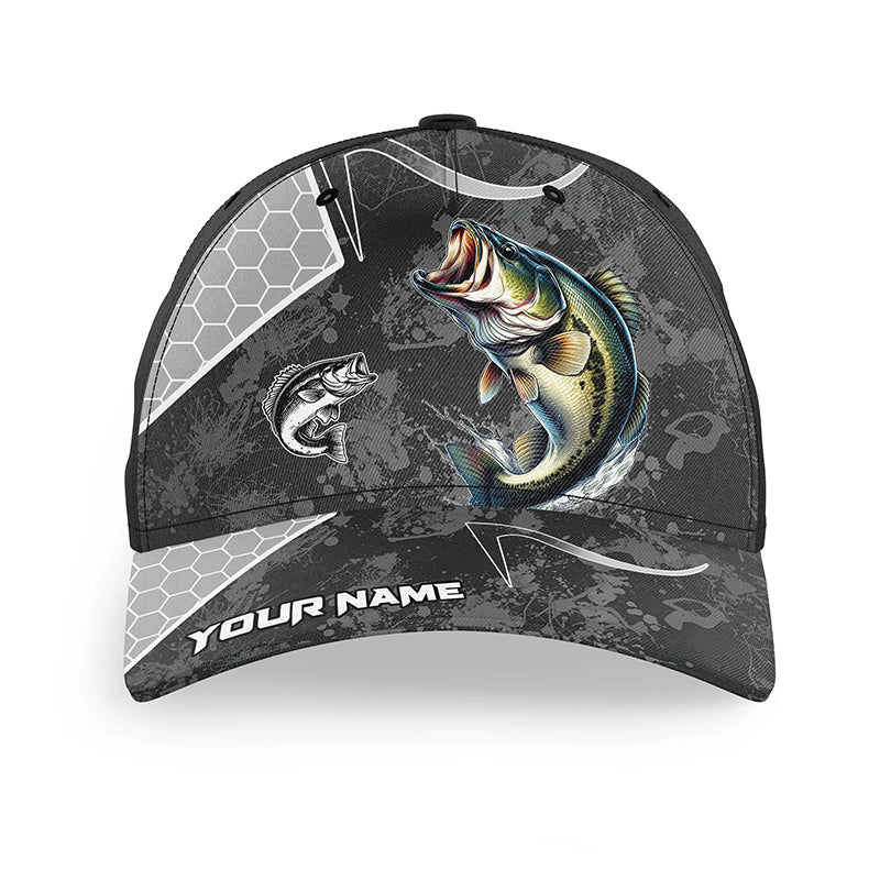 Largemouth Bass fishing black camo Custom Bass fishing hat Unisex Fishing Baseball Angler hat cap NQS10328