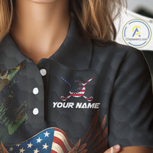 Load image into Gallery viewer, Black and Green Camo American Flag Eagle Golf Polo Shirts For Women Custom Patriotic Team Golf Jersey NQS10953