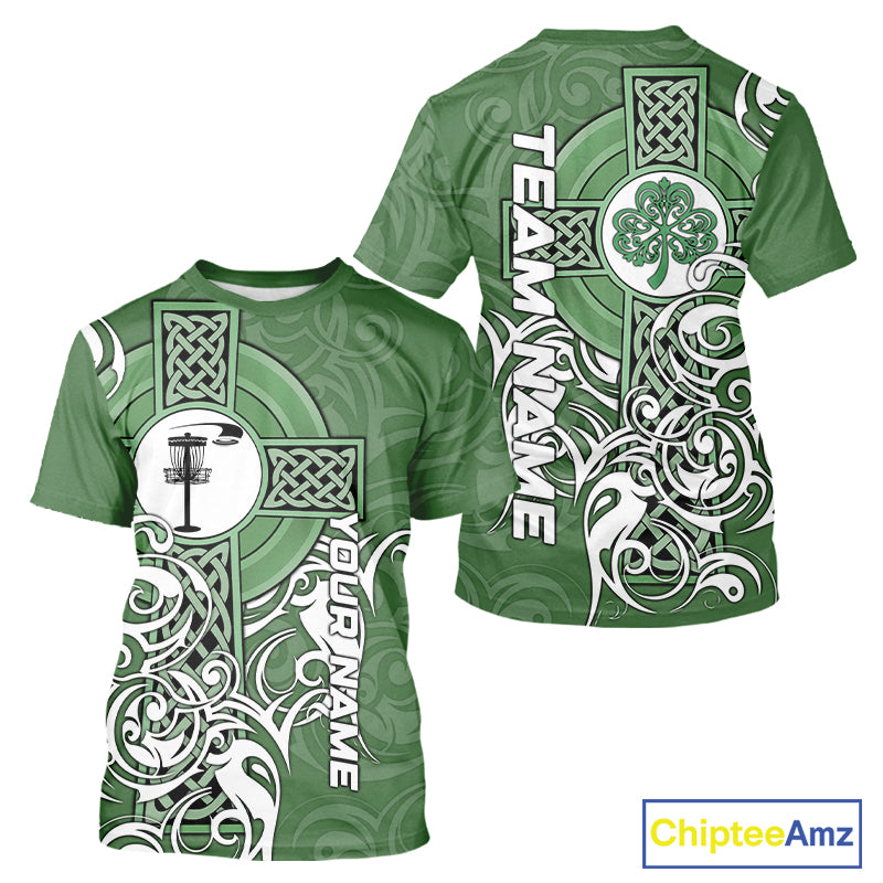 Green Irish Tribal Cross St Patrick's Day Disc Golf Polo Shirts Custom Lucky Disc Golf Team Outfits NQS11336
