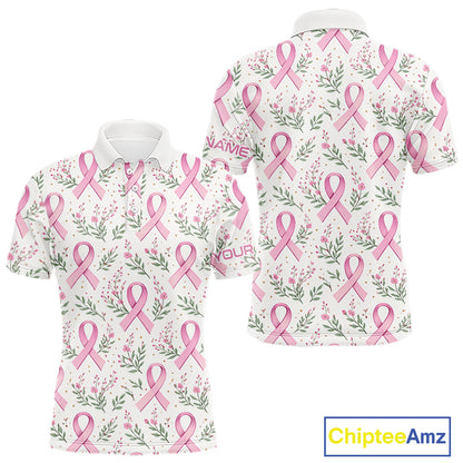 Pink ribbons floral pattern Breast Cancer golf polo shirts for men Custom team golf attire for men NQS11551