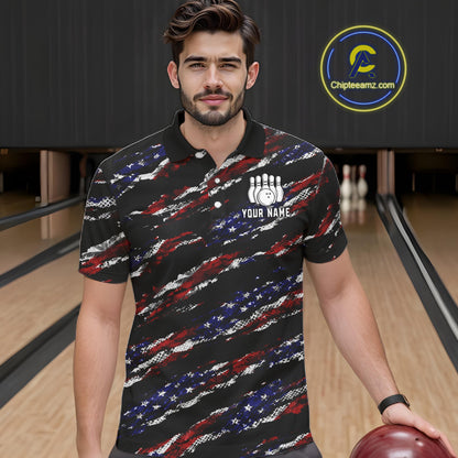Black American Flag pattern bowling shirt for men custom patriotic jerseys team bowling gifts for men NQS11552