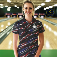 Load image into Gallery viewer, Black American Flag pattern bowling shirt for Women custom patriotic jersey team ladies bowling gifts NQS11552