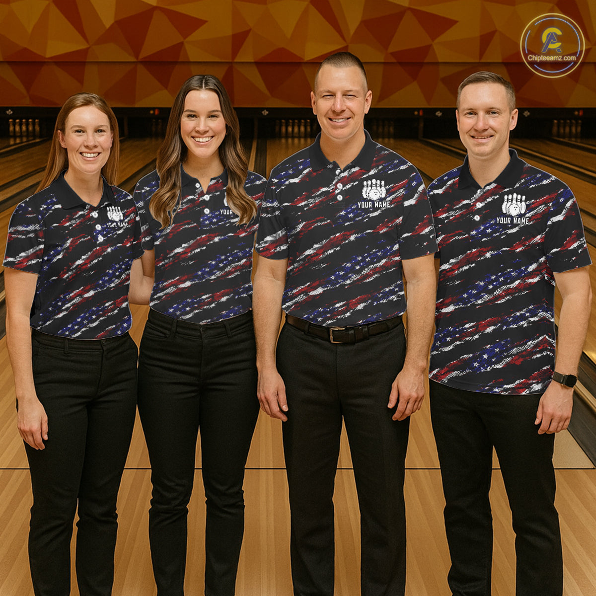 Black American Flag pattern bowling shirt for men custom patriotic jerseys team bowling gifts for men NQS11552