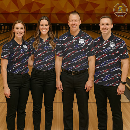 Black American Flag pattern bowling shirt for men custom patriotic jerseys team bowling gifts for men NQS11552