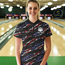 Load image into Gallery viewer, Black American Flag pattern bowling shirt for Women custom patriotic jersey team ladies bowling gifts NQS11552