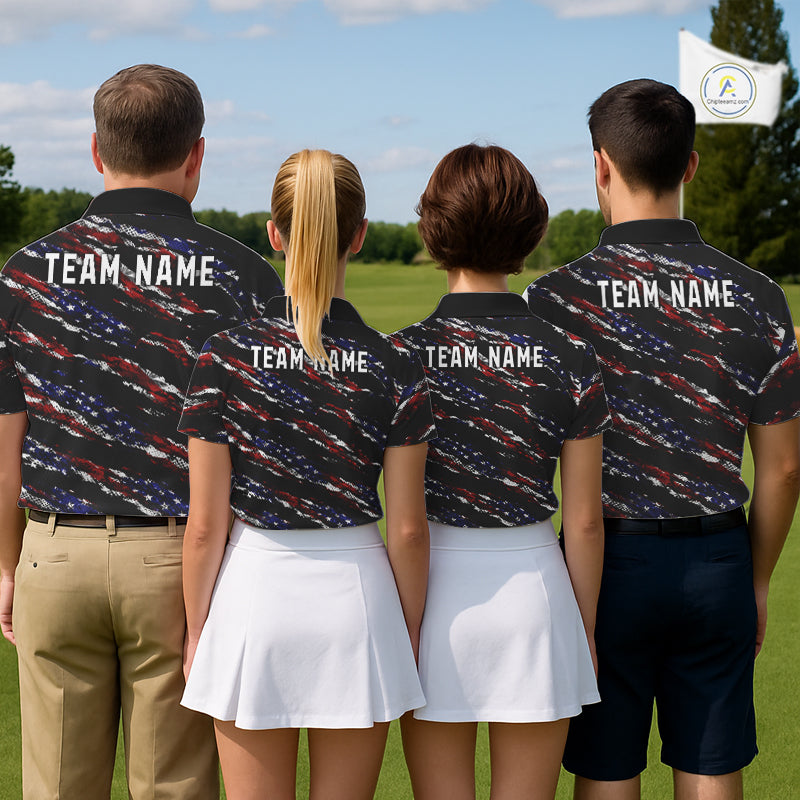 Black American Flag pattern Golf Polo shirts for Women custom ladies patriotic golf shirts NQS11553