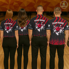 Load image into Gallery viewer, Black and Red Flame Retro Bowling Polo, 1/4 Zip Shirt for Men Custom Vintage Team Bowling Jersey NQS11678