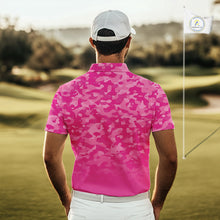 Load image into Gallery viewer, Breast Cancer Awareness golf shirts custom Mens golf polos shirts, pink camo ribbon golf shirts NQS10191