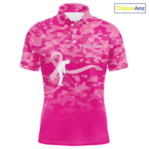 Breast Cancer Awareness golf shirts custom Mens golf polos shirts, pink camo ribbon golf shirts NQS10191