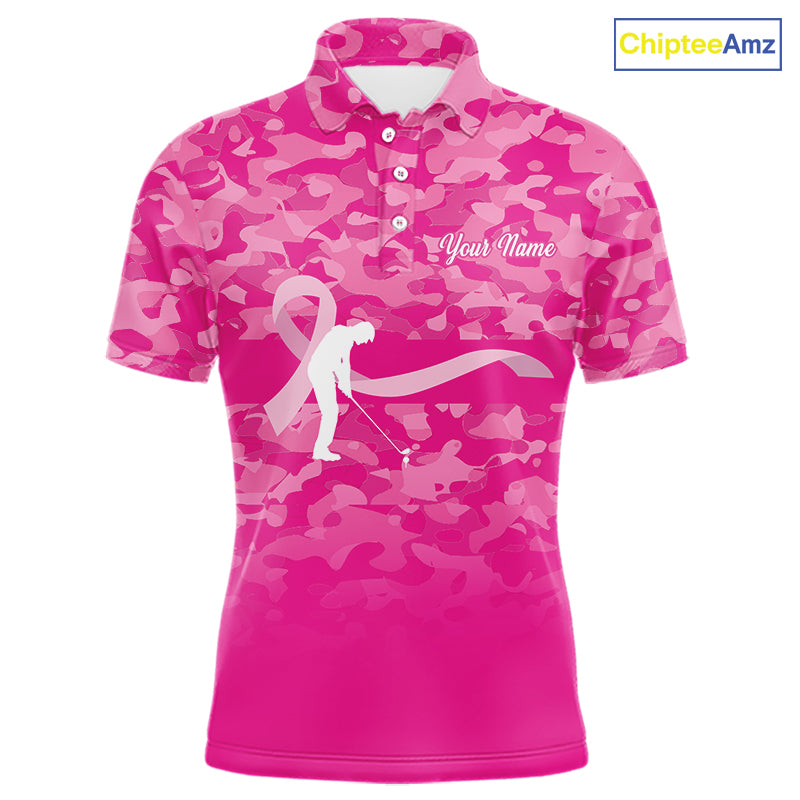 Breast Cancer Awareness golf shirts custom Mens golf polos shirts, pink camo ribbon golf shirts NQS10191