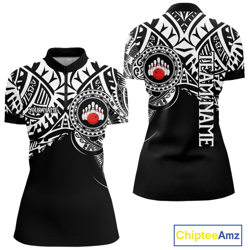 Personalized Black and White Tribal pattern Women Bowling Shirt Custom Team Bowling outfit for ladies NQS10761