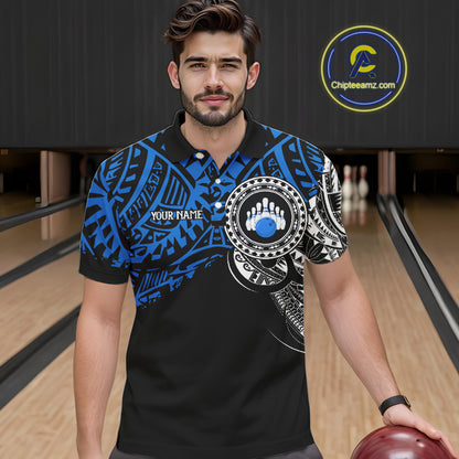 Personalized Black and Blue Tribal pattern Mens Bowling Shirts Custom Team Bowling outfit for men NQS10762