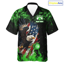Load image into Gallery viewer, Green Flame American Flag Eagle Bowling Hawaiian shirt Custom Bowling Team button-up shirts NQS11555