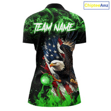 Load image into Gallery viewer, Green Flame American Flag Eagle bowling shirts for Women Custom Bowling Team Jersey, gift for Bowler NQS11555