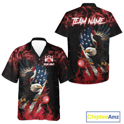 Red Flame American Flag Eagle Bowling Hawaiian shirt Custom Bowling Team button-up shirts NQS11556