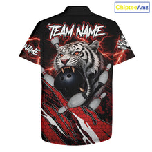 Load image into Gallery viewer, Black and Red Lightning Thunder Tiger Bowling Hawaiian Jersey, Bowling Team button-up shirts NQS11571