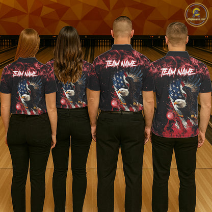 Red Flame American Flag Eagle bowling shirts for Men Custom Bowling Team Jersey, gift for Bowler NQS11556