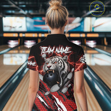 Load image into Gallery viewer, Black and Red Lightning Thunder Tiger Bowling Polo, 1/4 Zip Jersey for Women, Bowling Team shirts NQS11571