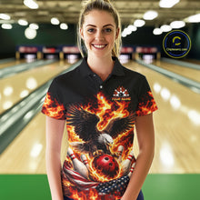 Load image into Gallery viewer, Custom Flame American Flag Eagle Bowling Shirts, Patriotic Eagle Bowling Team Jerseys For Women NQS11560