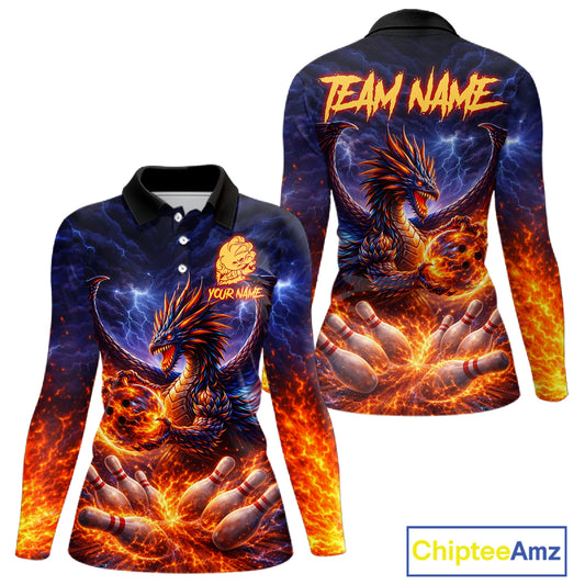 Orange and Purple Lightning Thunder Dragon Bowling Shirts for Women Custom Dragon Team Bowling Jersey NQS11680