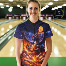 Load image into Gallery viewer, Orange and Purple Lightning Thunder Dragon Bowling Shirts for Women Custom Dragon Team Bowling Jersey NQS11680