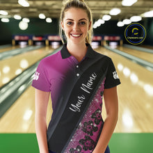 Load image into Gallery viewer, Black and Pink Glitter Flower Bowling Polo, Quarter Zip Shirt for Women Custom Bowling Team Jerseys NQS11685