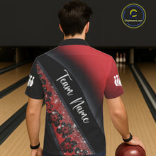 Load image into Gallery viewer, Black and Red Glitter Flower Bowling Hawaiian shirt Custom Bowling Team Jerseys NQS11686