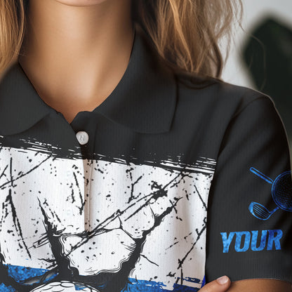 Black, White & Blue Retro broken Golf ball Women Polo shirt Custom Team golf outfit ladies golf top NQS9788