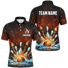 Load image into Gallery viewer, Fire and Water bowling ball pins jersey Polo, 1/4 Zip Shirt for Men Custom Flame Bowling Team shirts NQS7709